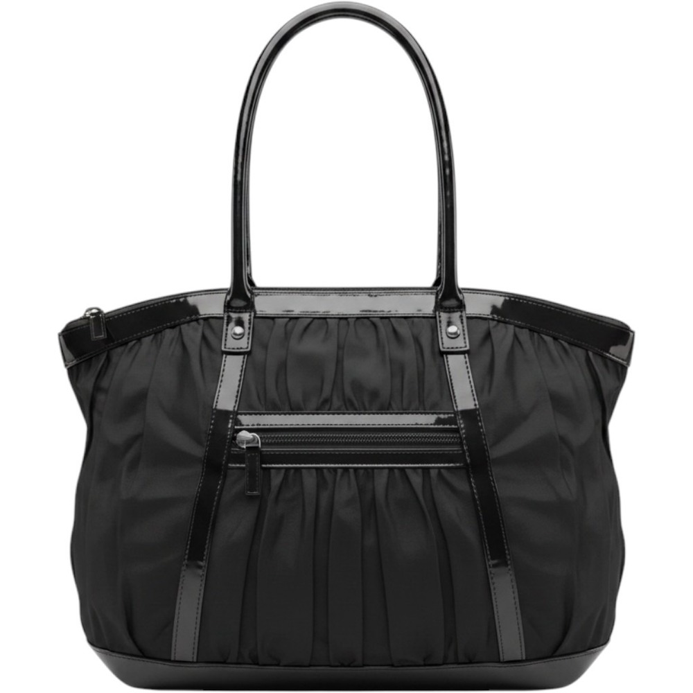 Rebel Fleur by Rihanna Black Ruched‎ Patent Trim Tote Bag